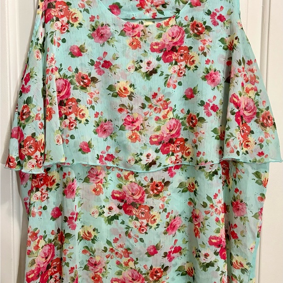 Floral Sleeveless Top - Pink and Green - Picture 2 of 6